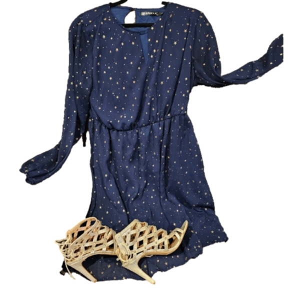 Allegra K Long Sleeve Midnight Blue GoldStar Embellished Mini Dress Size L - Picture 11 of 15
